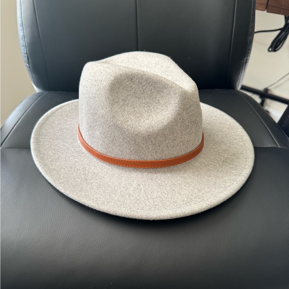 Stylish Gray Fedora Hat with Brown Band